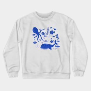 Underwater Sea Life Pattern in Cobalt Blue Crewneck Sweatshirt